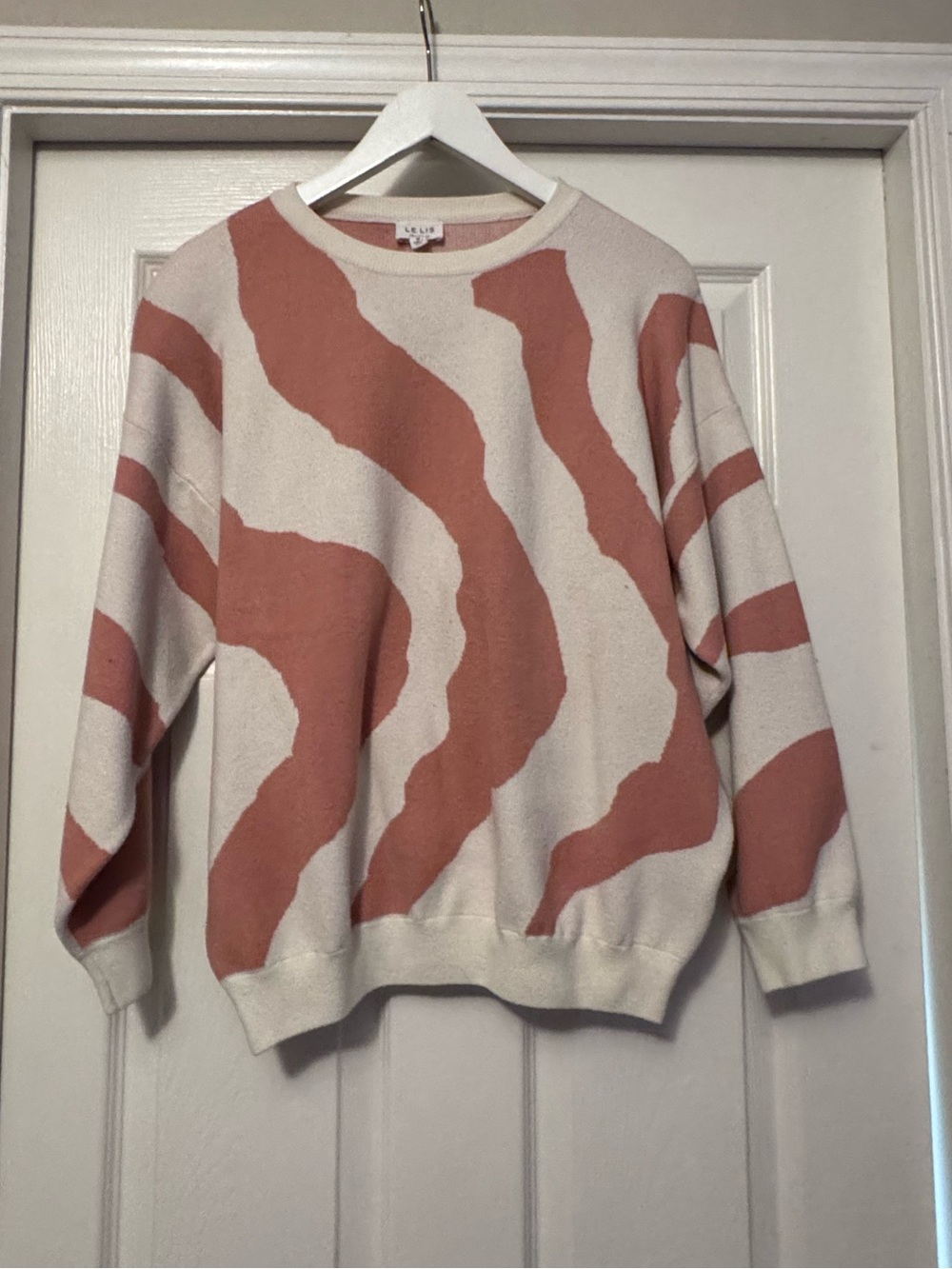 Le Lis Cream & Dusty Rose Abstract Crewneck Sweater